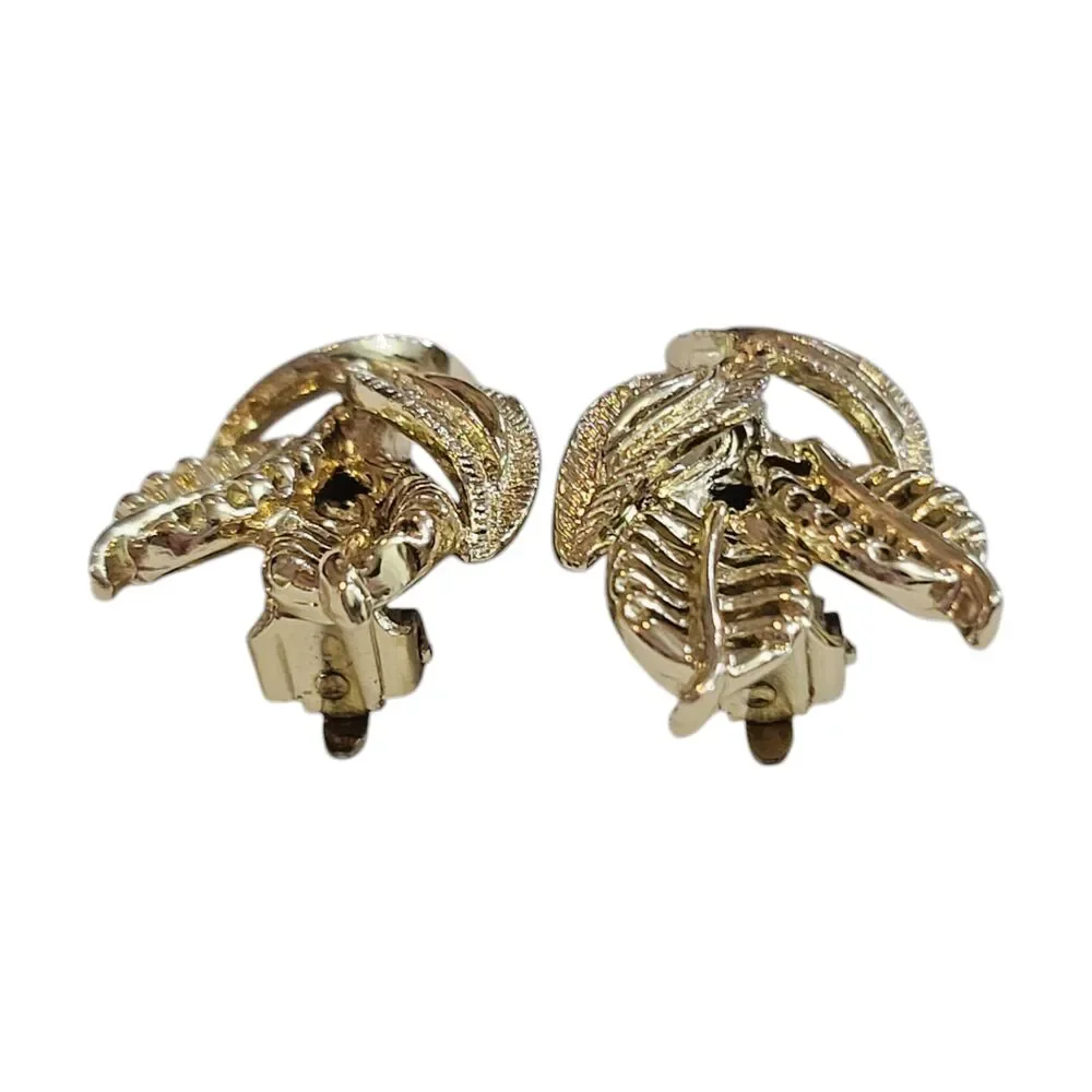 Vintage 80s Gold Tone Corn Flower Leaf Autumn Fall Clip On Earrings